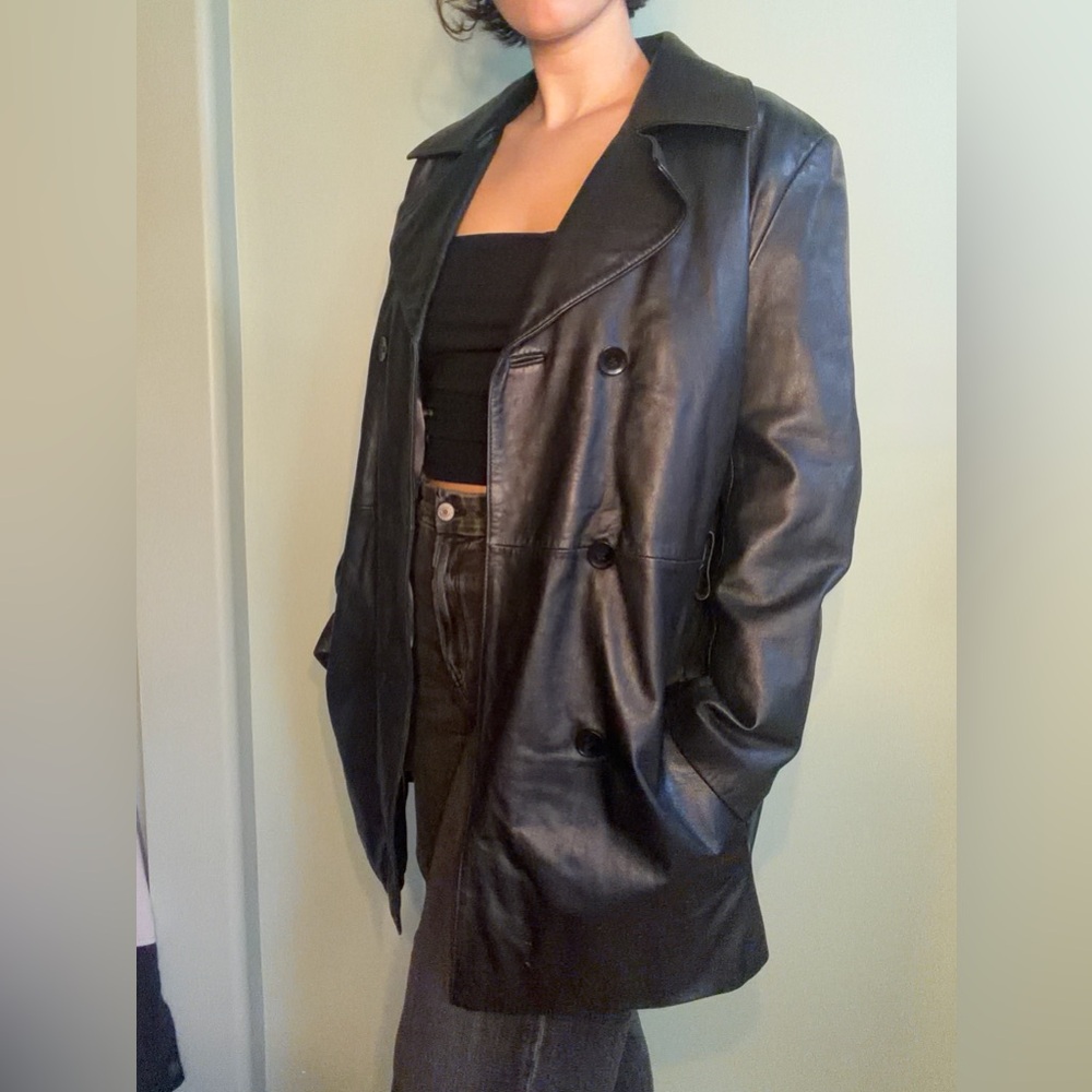 Wilsons Leather unisex Double-Breasted Black Jacket with removable insulation